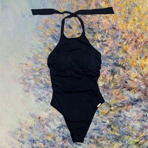 ASOS Free Society Swimsuit Black One Piece Mesh Halter 4 New